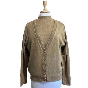 Vintage BFA Classics Sweater Set Women L Gold Glitter Sparkle Grannycore Fairy